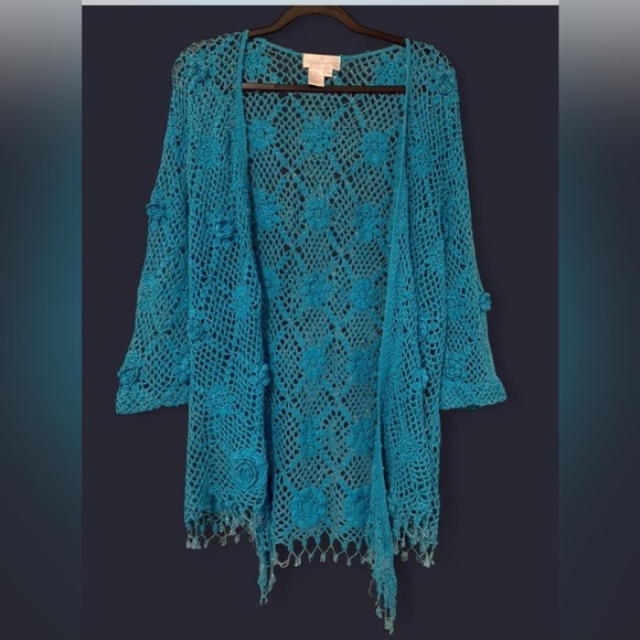 Soft Surroundings Turquoise Crochet Knit Top - Picture 2 of 6